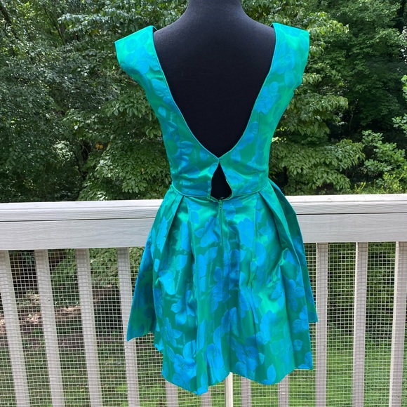 Vintage 50s 60 Metallic Mini Damask Cocktail Dress - Picture 3 of 10